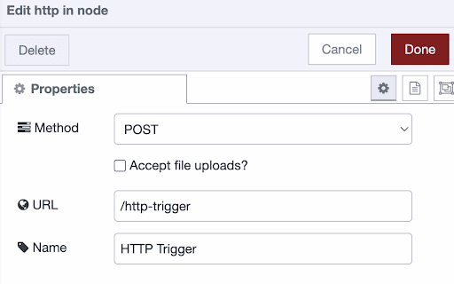 Shows the UI to edit the node's properties