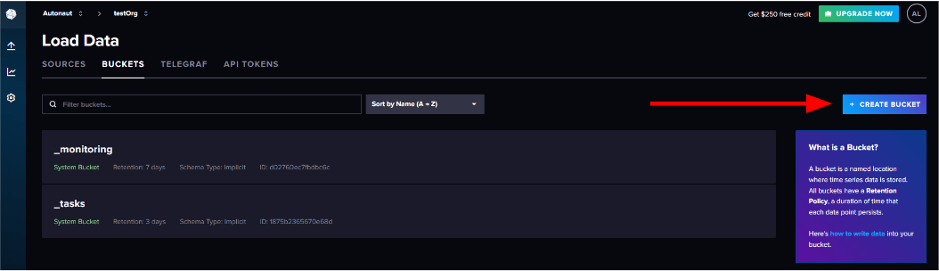 Screenshot showing the 'Create Bucket' button "Screenshot showing the 'Create Bucket' button"