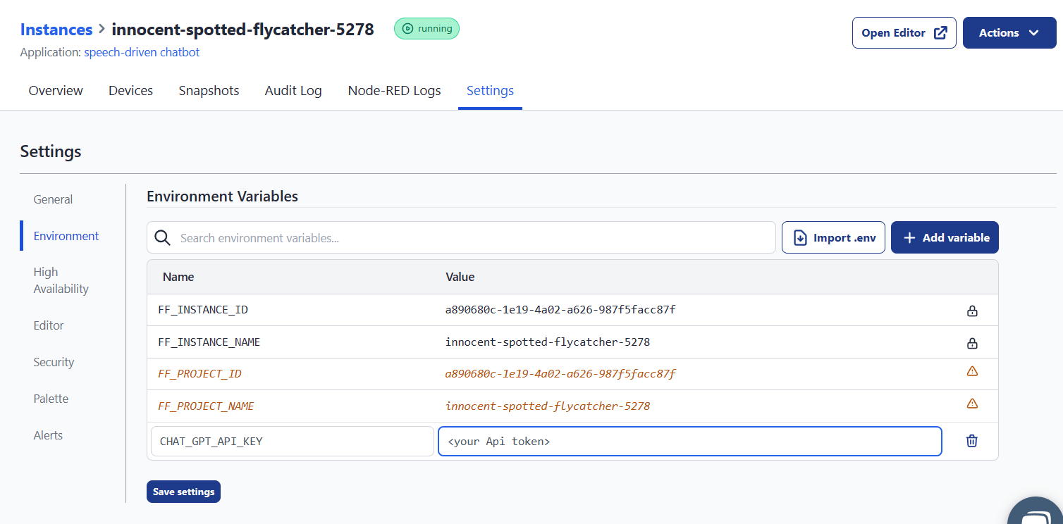 "Setting environment variable for Chat-gpt token"