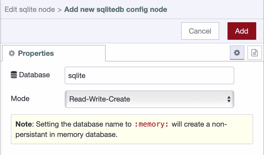 SQLite database configuration with read-write-create mode enabled