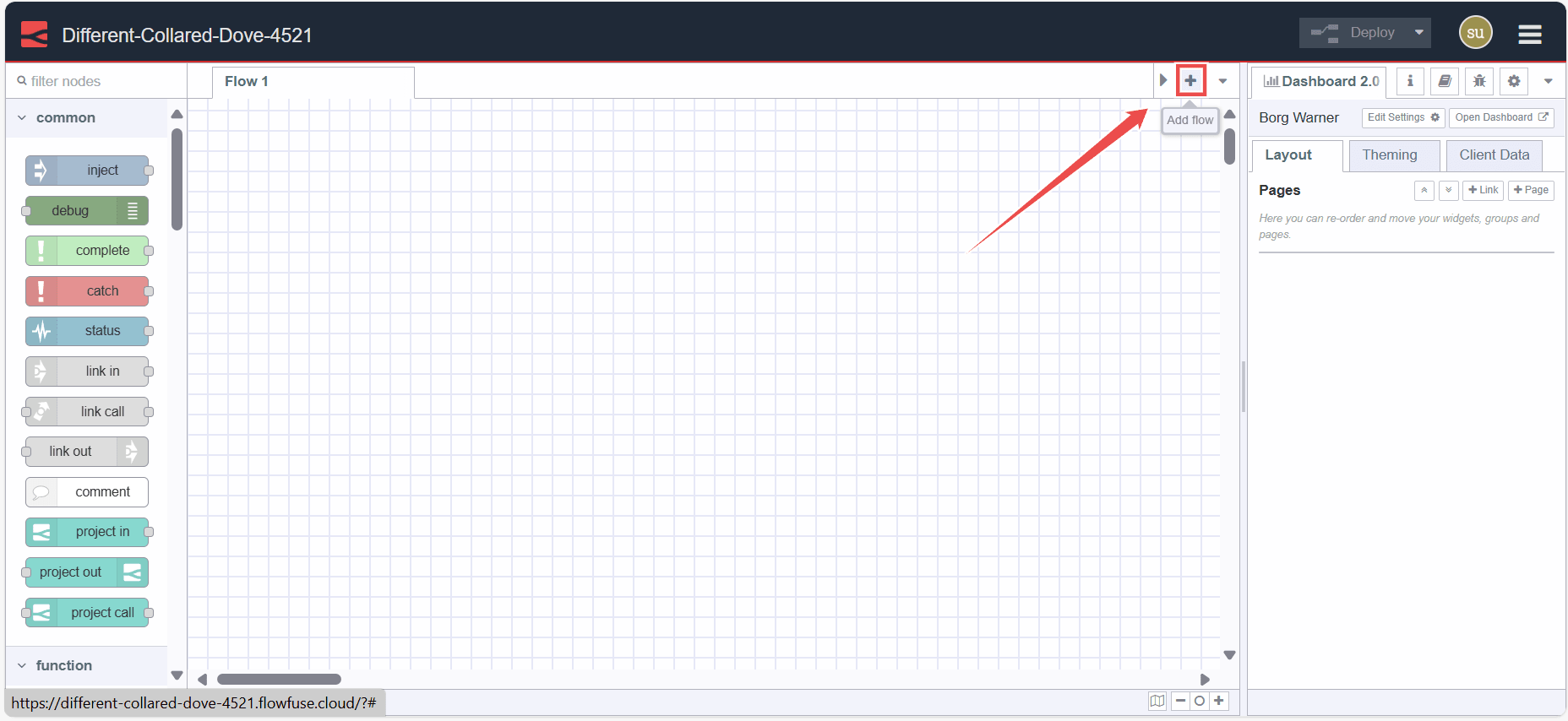 Image showing 'add flow' option in the editor Image showing 'add flow' option in the editor
