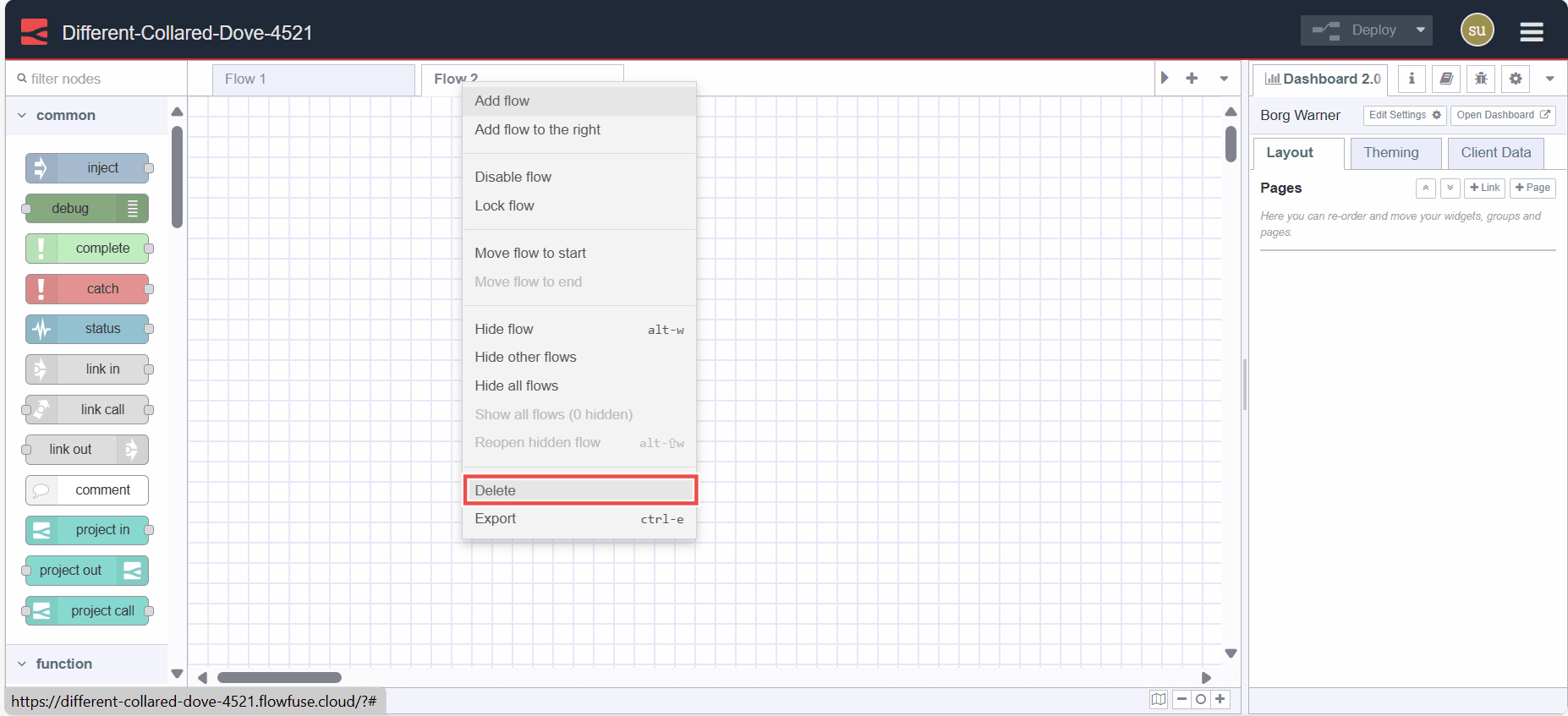 Image showing option to delete the flow Image showing option to delete the flow